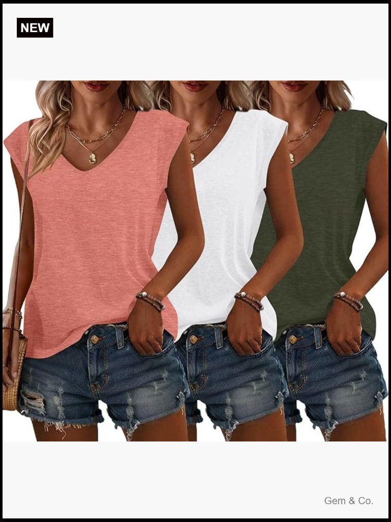 3 Pack Womens Cap Sleeve V Neck Tee Shirts Summer Blouse Workout Tops